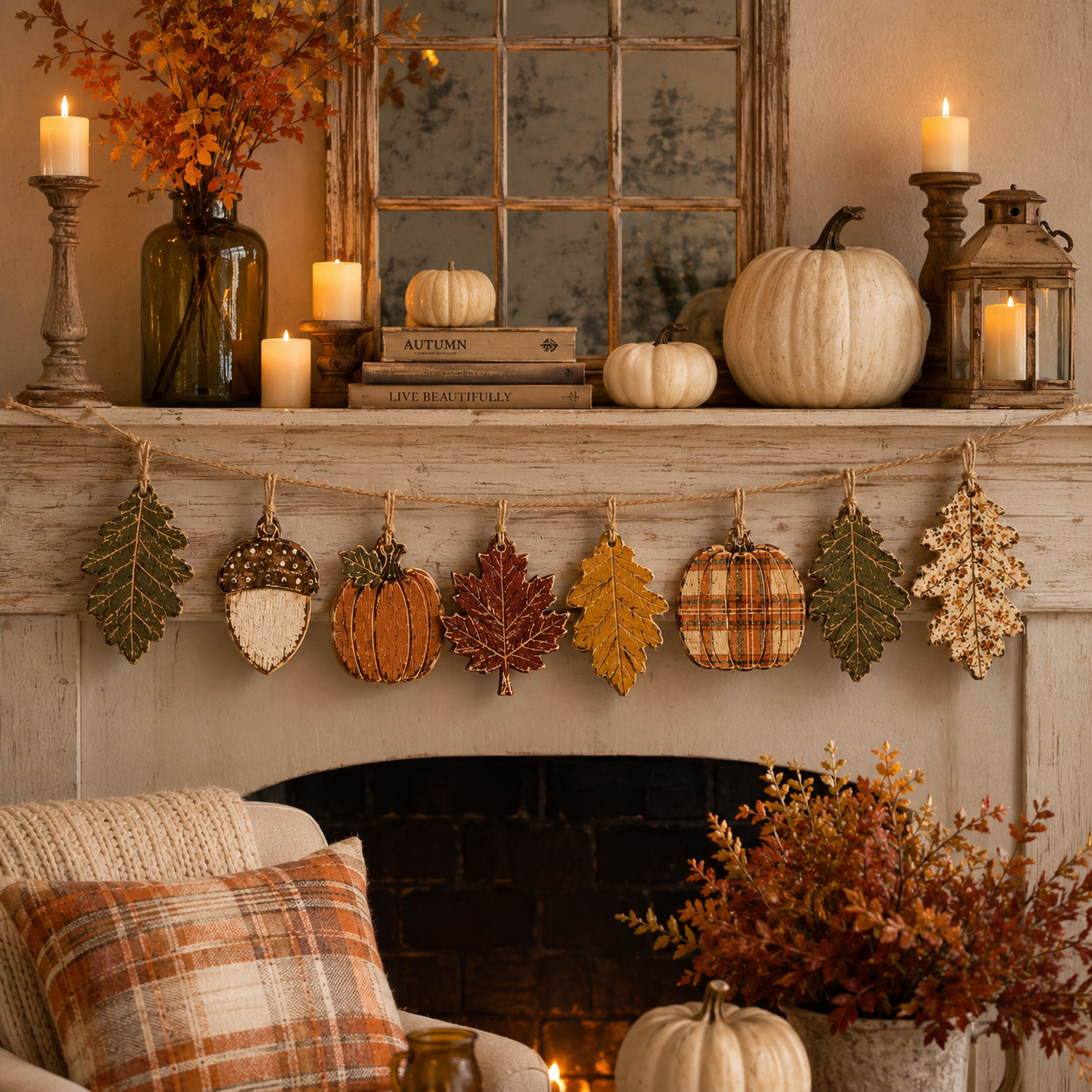 Vintage Farmhouse Autumn Wooden Garland