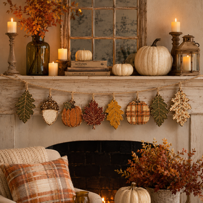 Vintage Farmhouse Autumn Wooden Garland