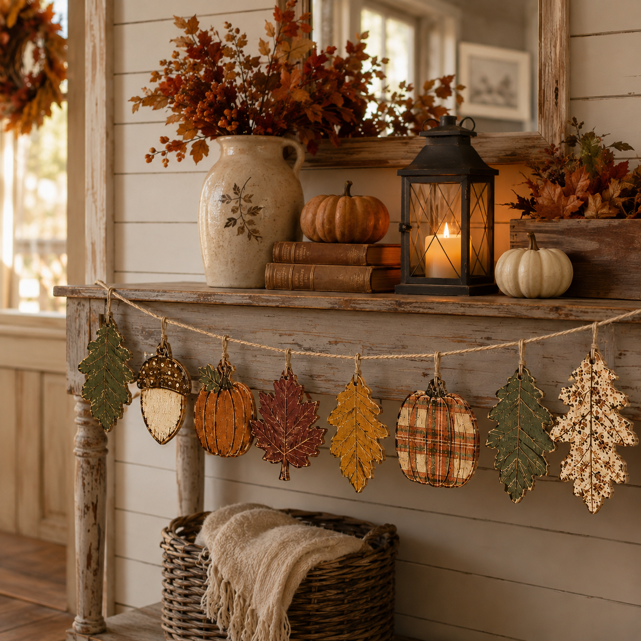 Vintage Farmhouse Autumn Wooden Garland