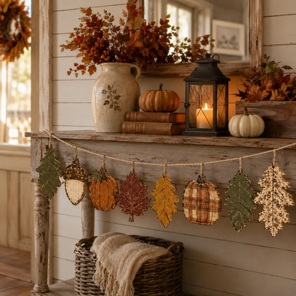 Vintage Farmhouse Autumn Wooden Garland