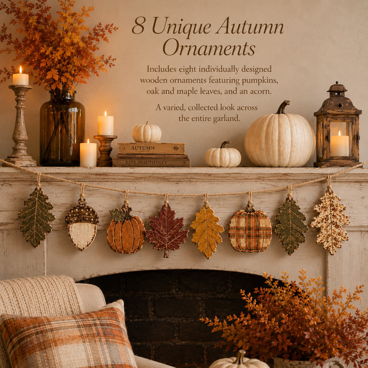 Vintage Farmhouse Autumn Wooden Garland