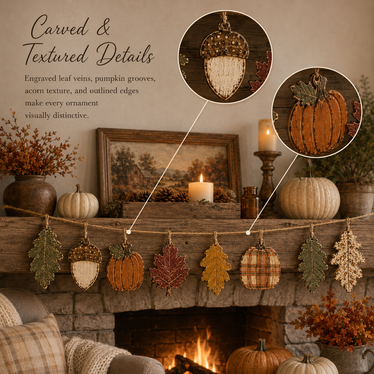 Vintage Farmhouse Autumn Wooden Garland