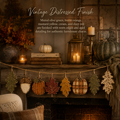 Vintage Farmhouse Autumn Wooden Garland