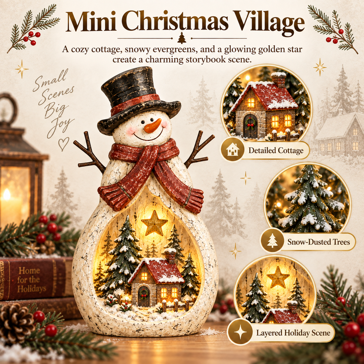 Vintage Lighted Snowman Village Decor