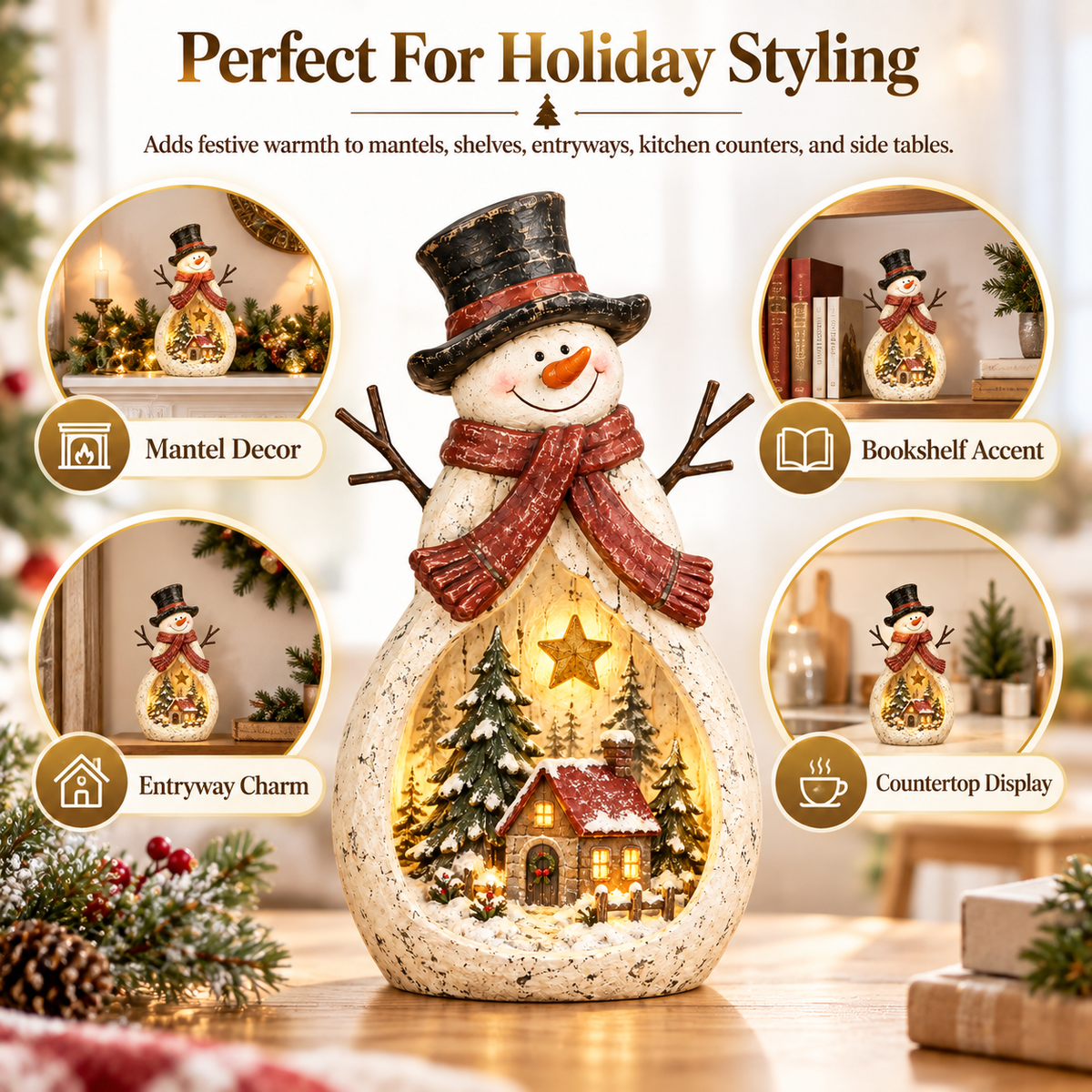 Vintage Lighted Snowman Village Decor