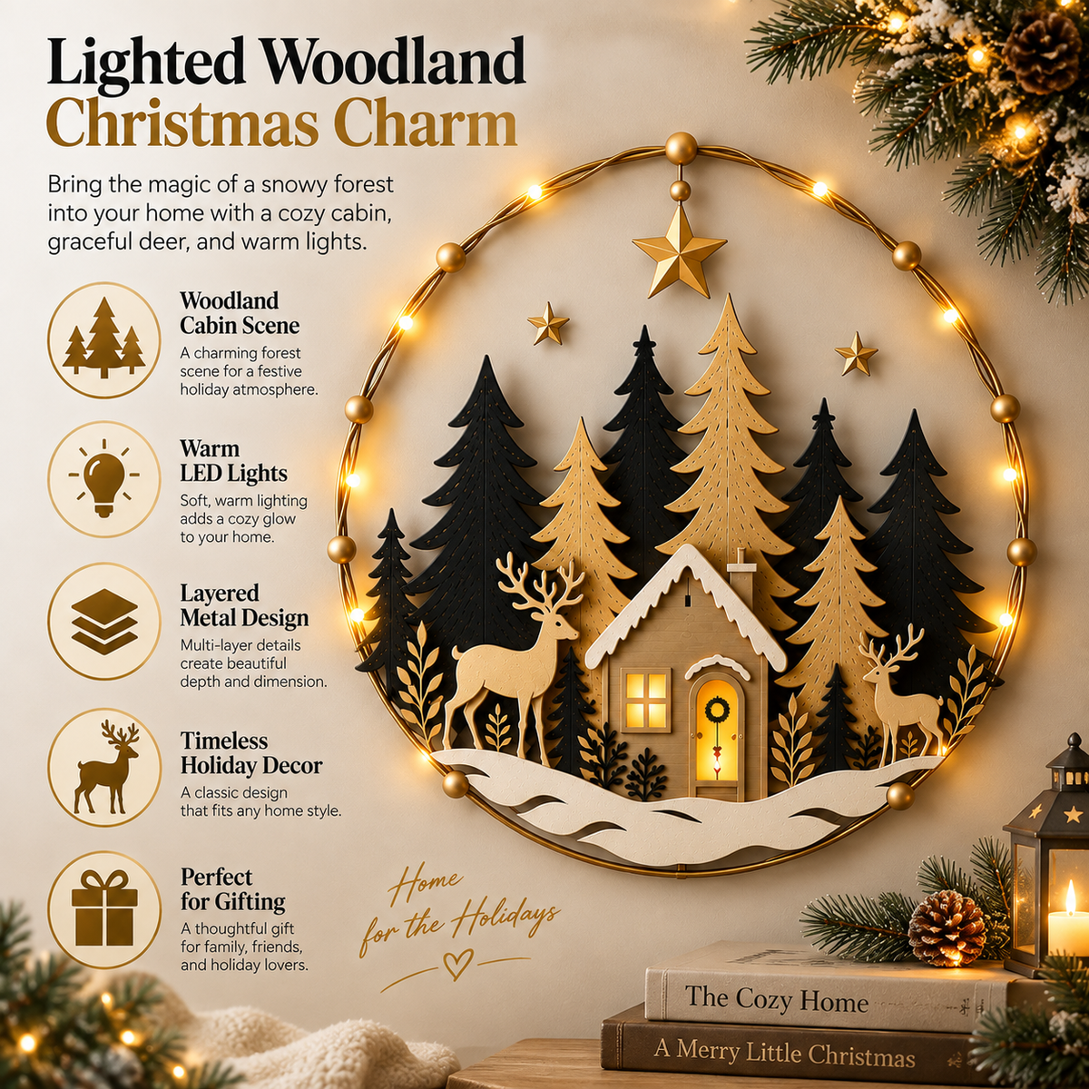 Lighted Woodland Christmas Cabin Wall Decor