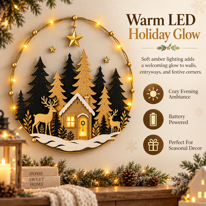 Lighted Woodland Christmas Cabin Wall Decor