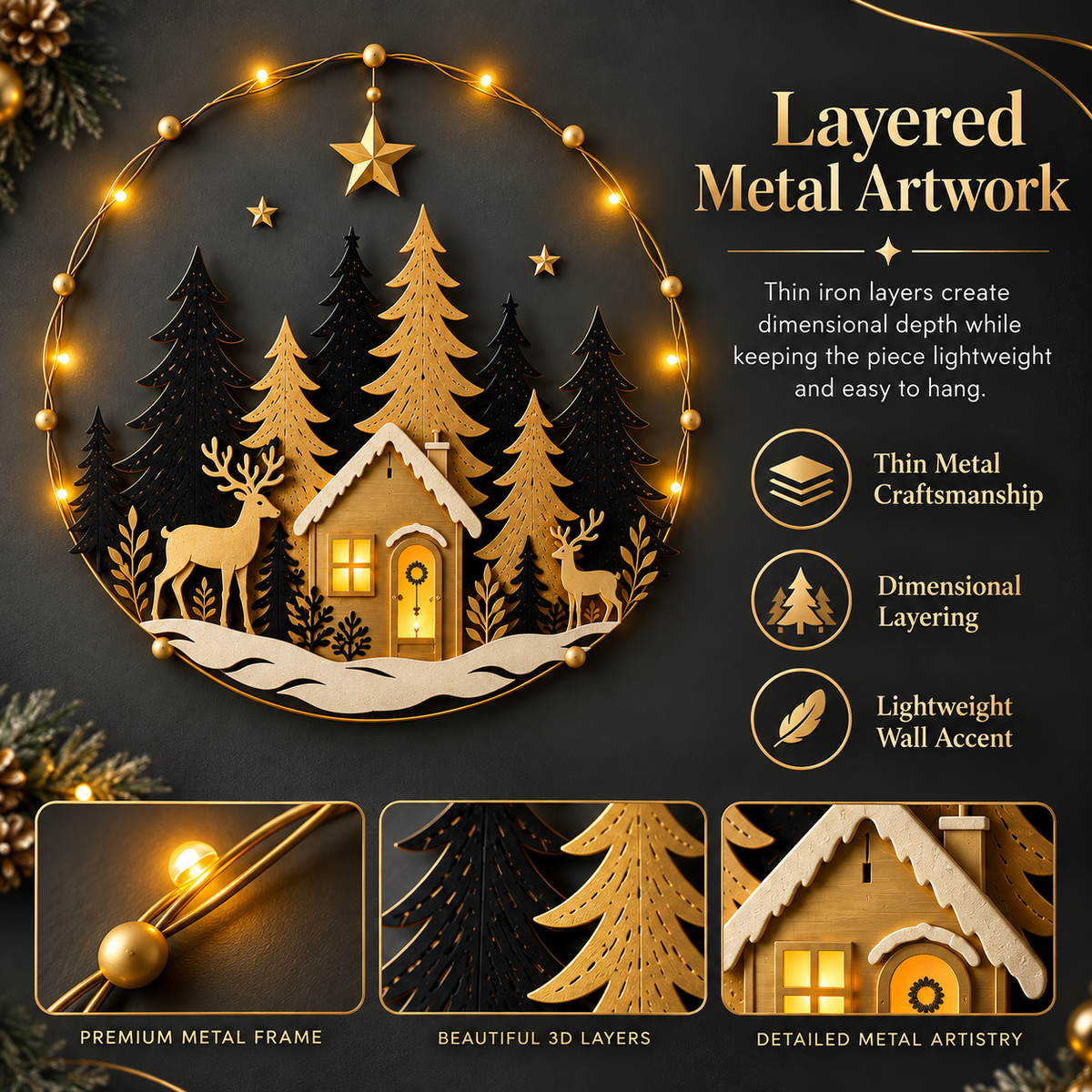 Lighted Woodland Christmas Cabin Wall Decor