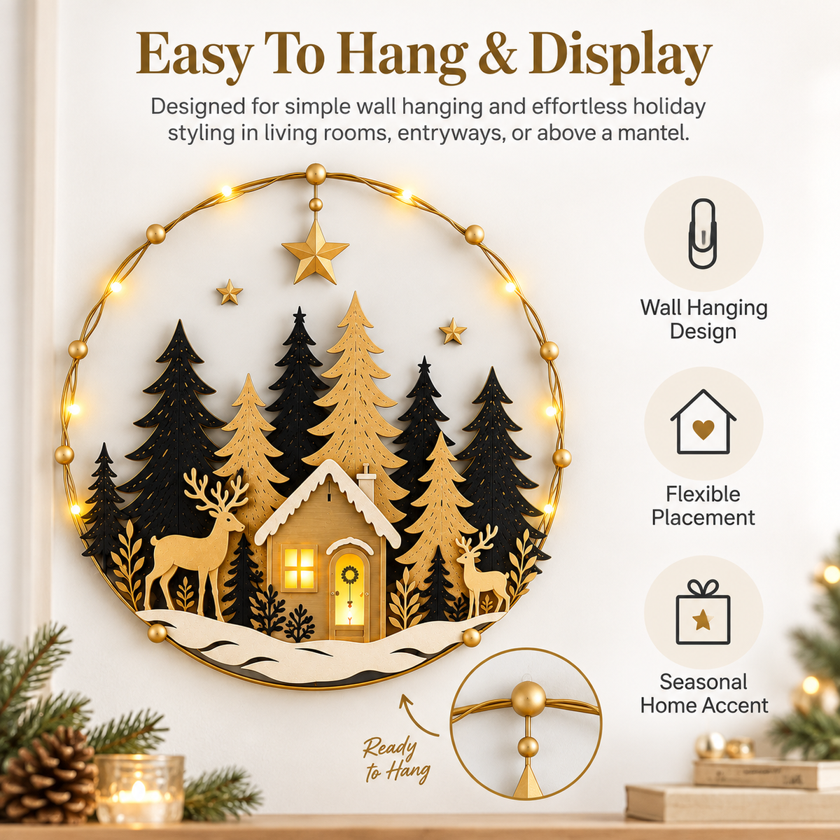 Lighted Woodland Christmas Cabin Wall Decor