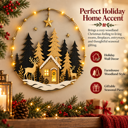 Lighted Woodland Christmas Cabin Wall Decor