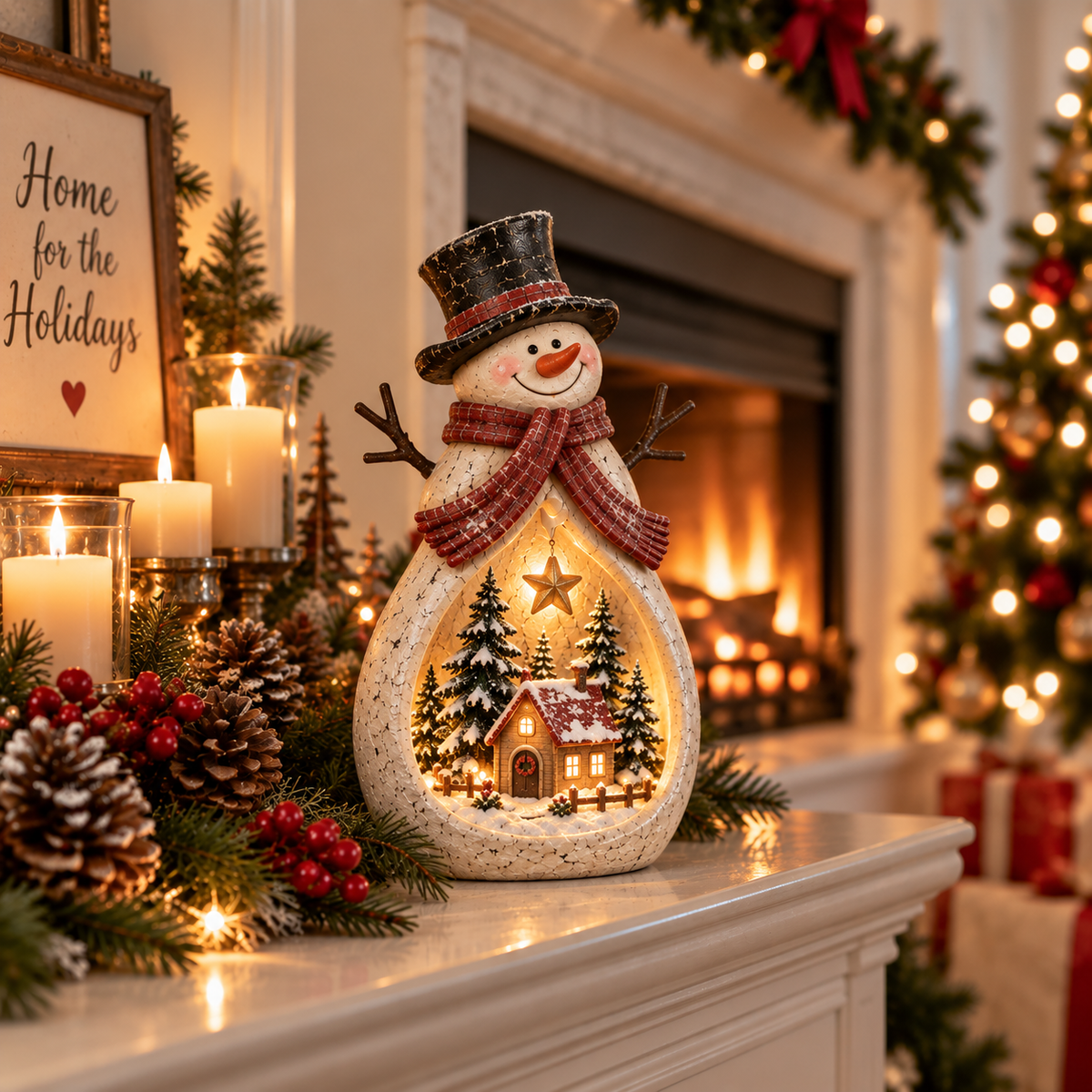 Vintage Lighted Snowman Village Decor
