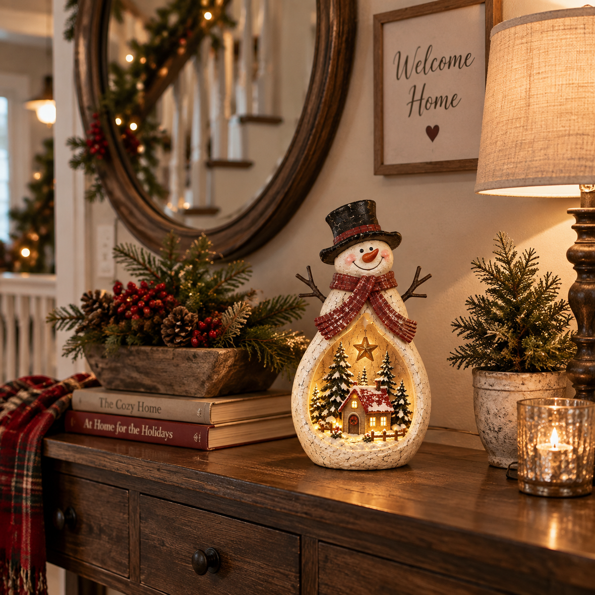 Vintage Lighted Snowman Village Decor