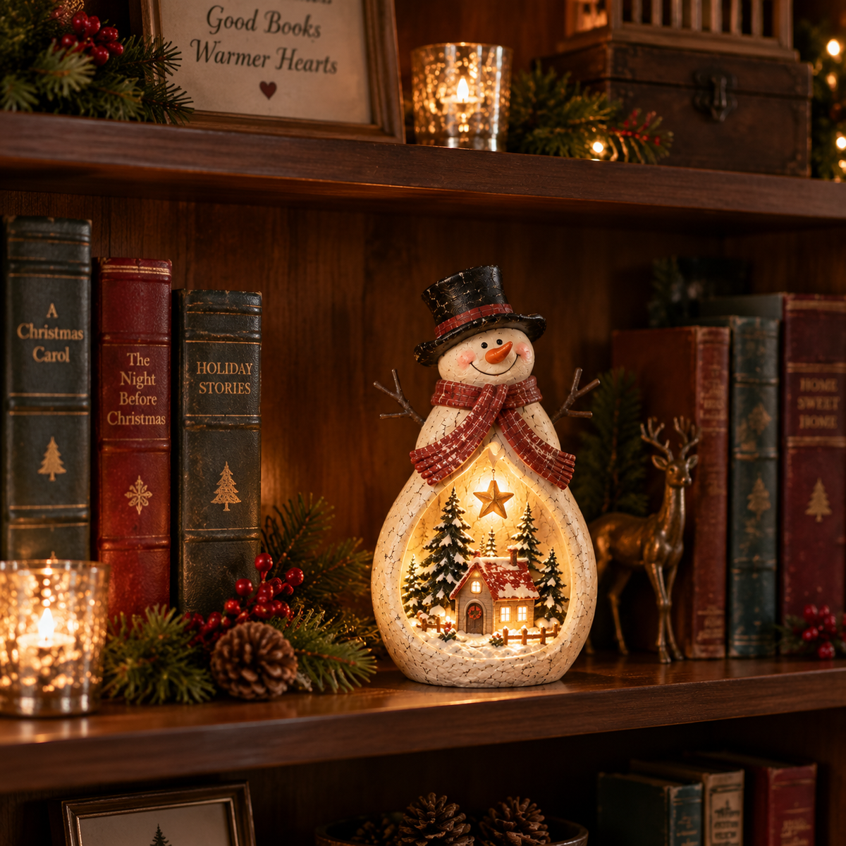 Vintage Lighted Snowman Village Decor