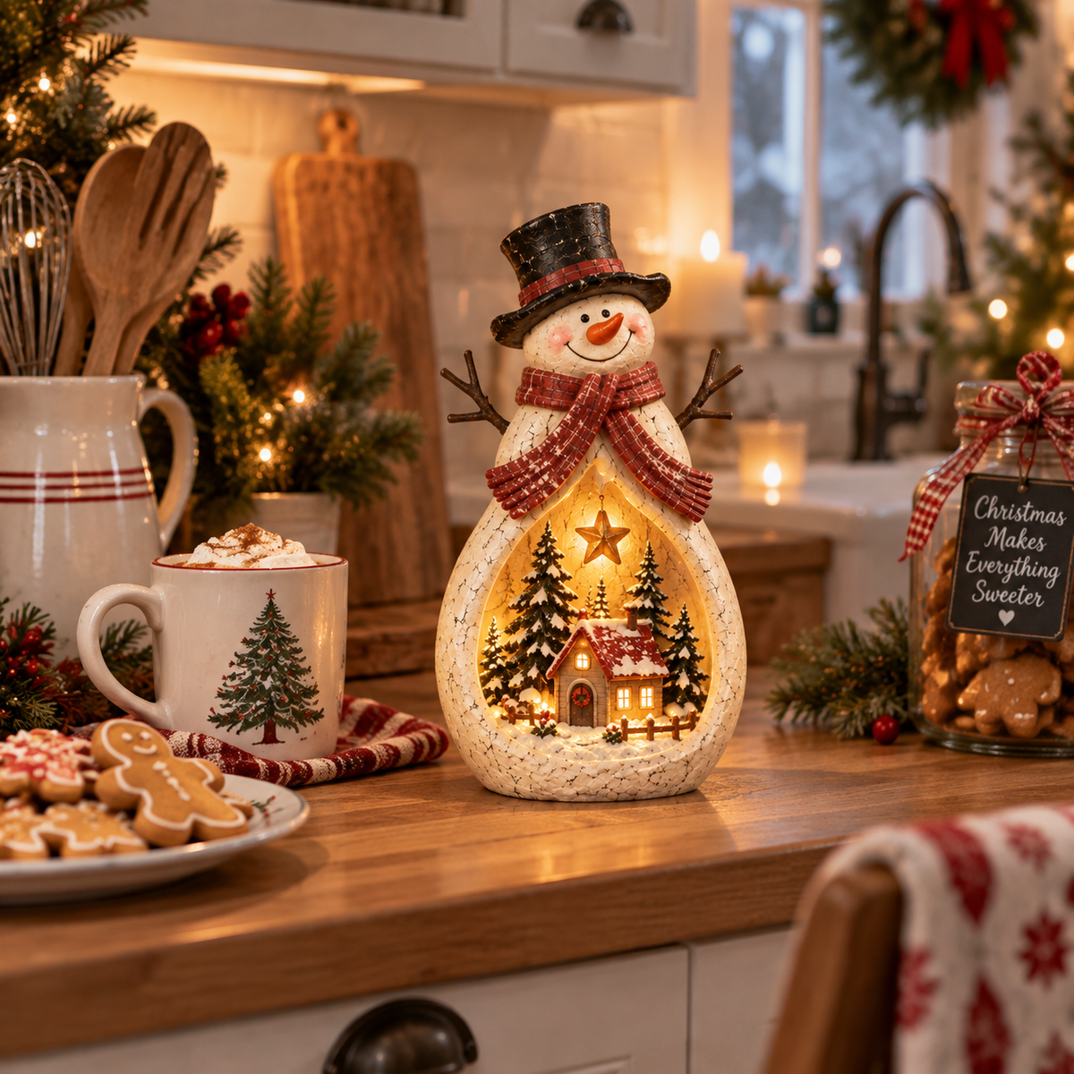Vintage Lighted Snowman Village Decor