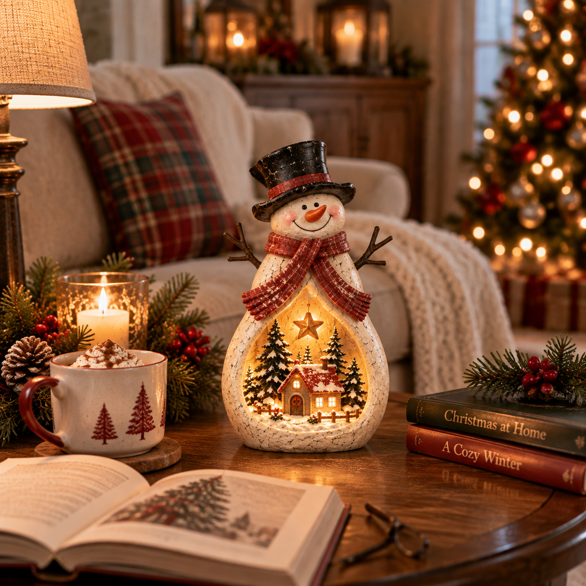Vintage Lighted Snowman Village Decor