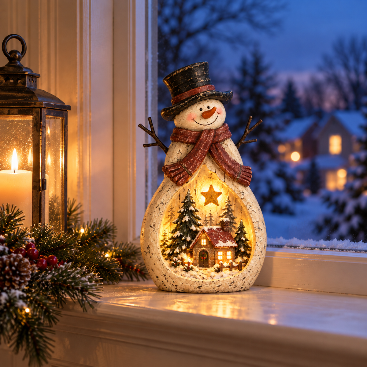 Vintage Lighted Snowman Village Decor
