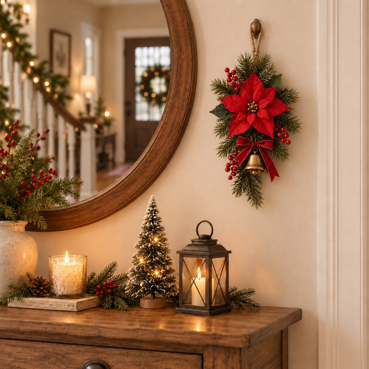 Poinsettia Christmas entryway decoration