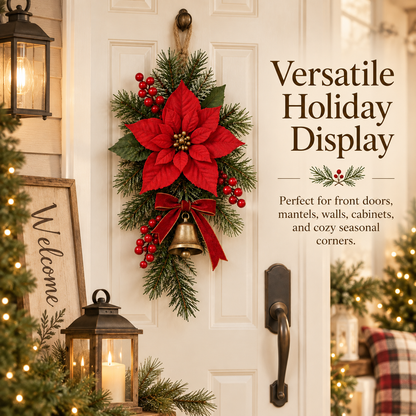 Classic Red Poinsettia Christmas Door Swag