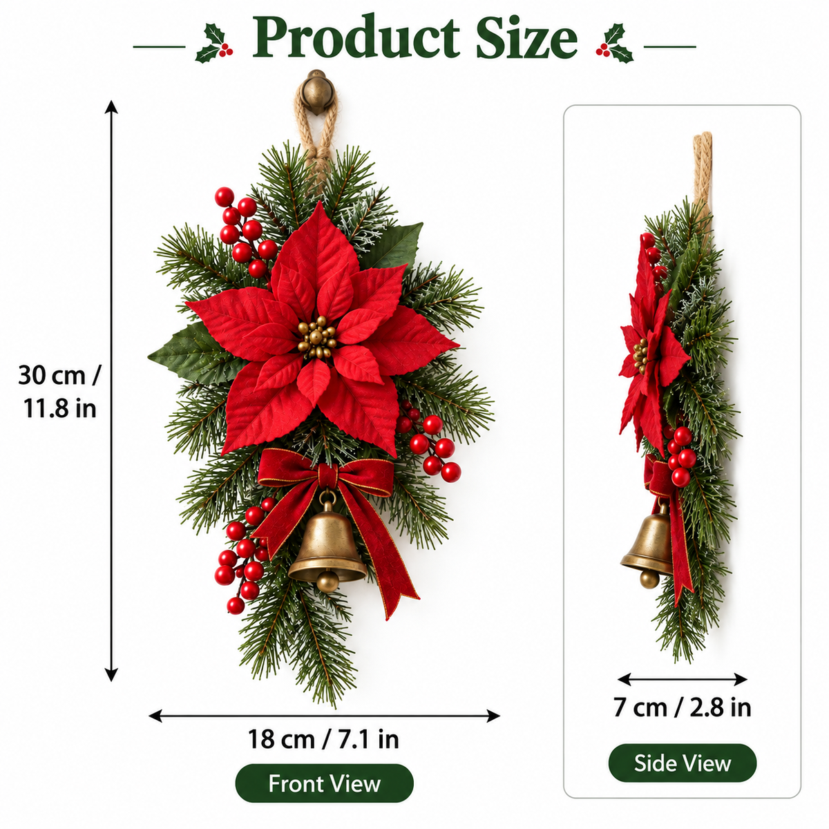 Classic Red Poinsettia Christmas Door Swag