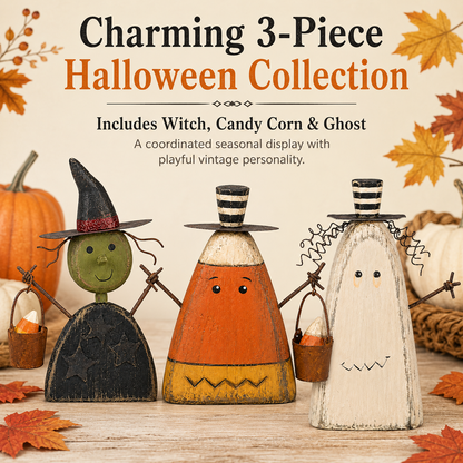 Primitive Halloween Wooden Figurines Set of 3