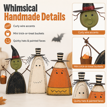 Primitive Halloween Wooden Figurines Set of 3
