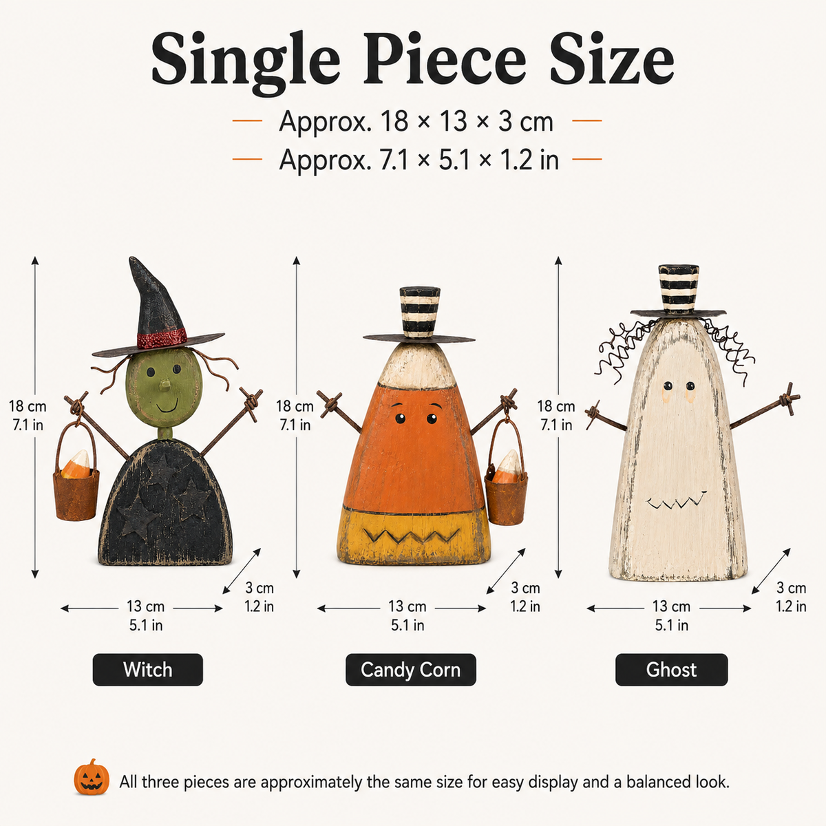 Primitive Halloween Wooden Figurines Set of 3