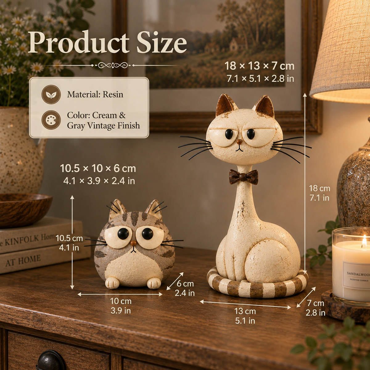 Vintage folk art cat sculpture pair presented as a gift