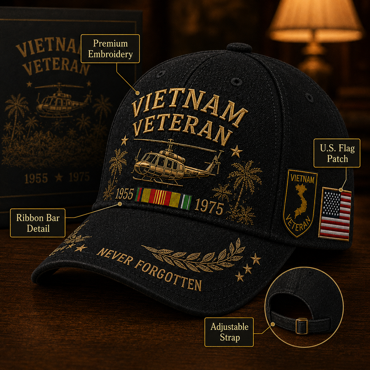 🇺🇸🎖️ Vietnam Veteran 1955–1975 Memorial Cap