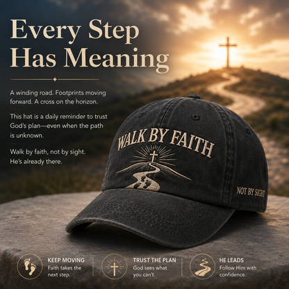 Walk by Faith Embroidered Vintage Washed Dad Hat ✝️