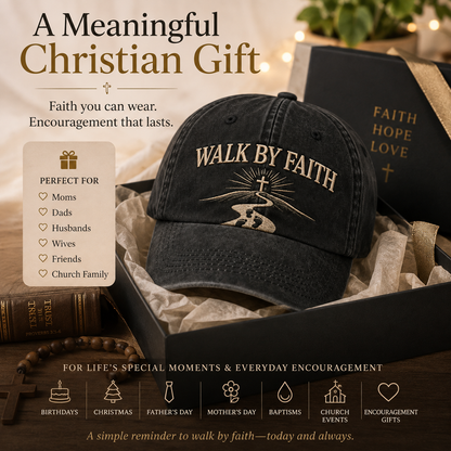 Walk by Faith Embroidered Vintage Washed Dad Hat ✝️