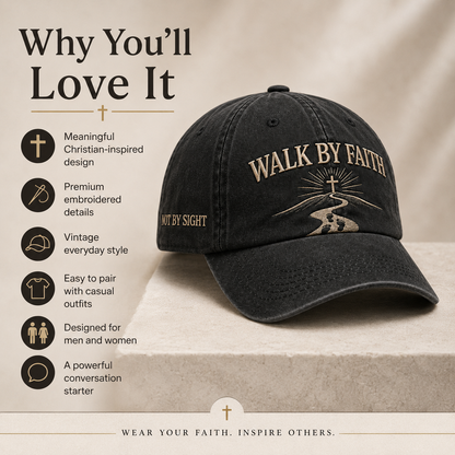 Walk by Faith Embroidered Vintage Washed Dad Hat ✝️