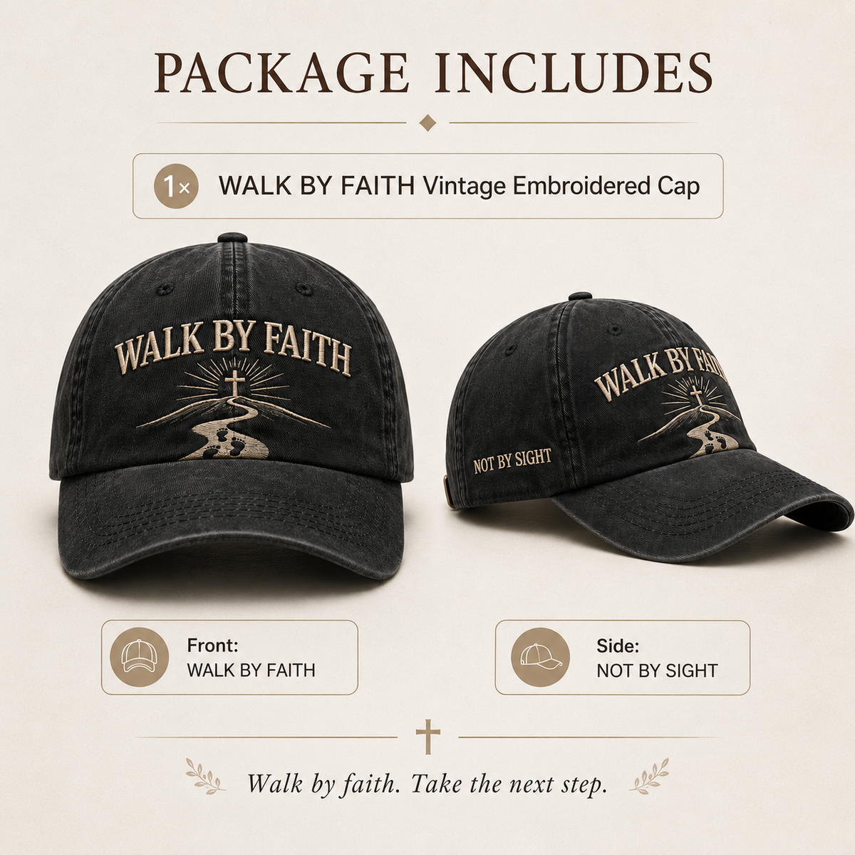 Walk by Faith Embroidered Vintage Washed Dad Hat ✝️