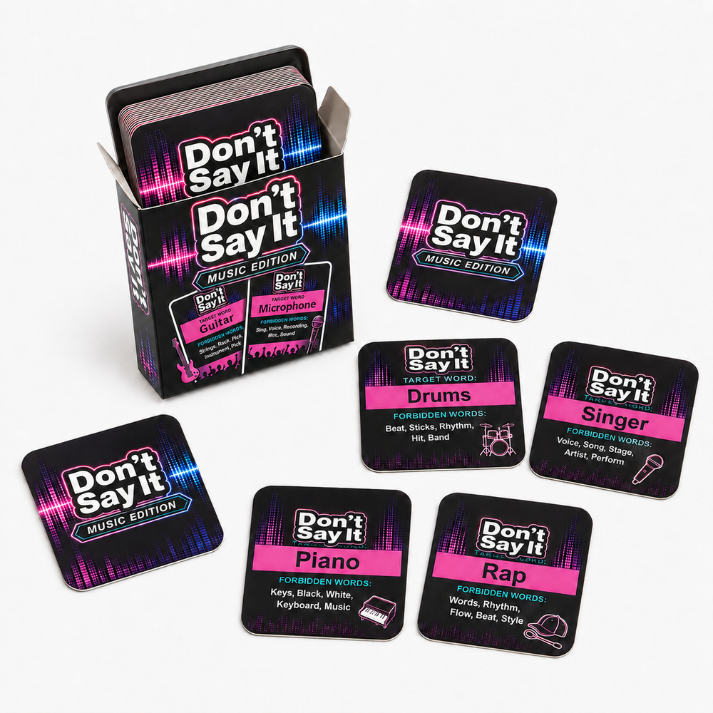 Open Don't Say It game box with music cards