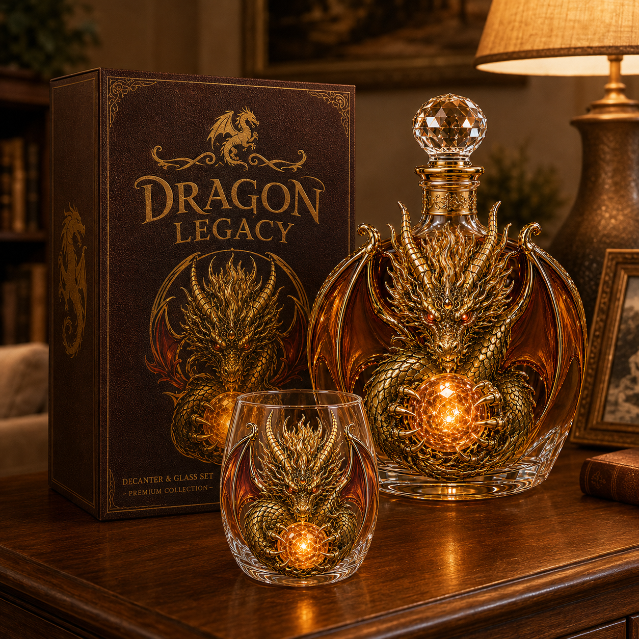 🐉 Dragon Legacy 3D Dragon Decanter & Glass Gift Set | Raised Fantasy Barware, Collector’s Display & Legendary Gift 🎁