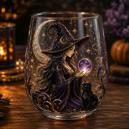 🧙‍♀️🔮 Enchanting Witch 3D Glass Art Cup | Mystical Raised Fantasy Glassware for Wine, Witchy Home Décor & Magical Gifts 🎁