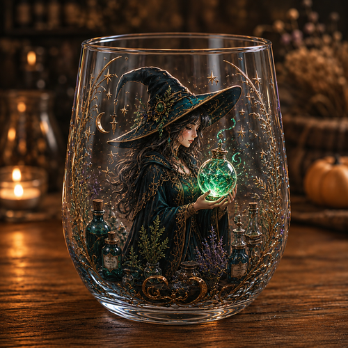 🧙‍♀️🔮 Enchanting Witch 3D Glass Art Cup | Mystical Raised Fantasy Glassware for Wine, Witchy Home Décor & Magical Gifts 🎁