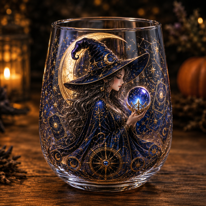 🧙‍♀️🔮 Enchanting Witch 3D Glass Art Cup | Mystical Raised Fantasy Glassware for Wine, Witchy Home Décor & Magical Gifts 🎁