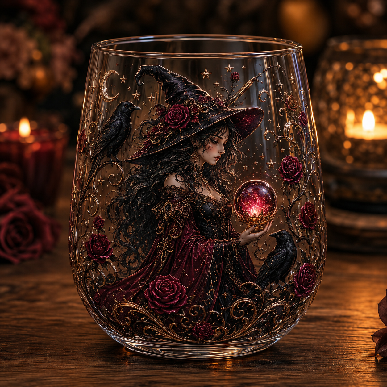 🧙‍♀️🔮 Enchanting Witch 3D Glass Art Cup | Mystical Raised Fantasy Glassware for Wine, Witchy Home Décor & Magical Gifts 🎁