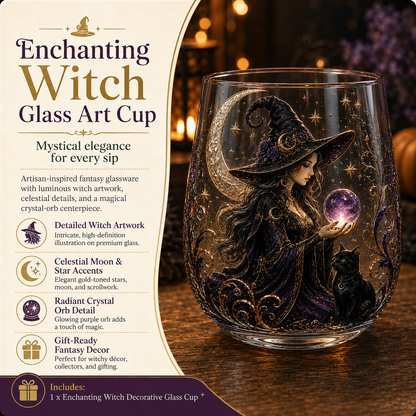 🧙‍♀️🔮 Enchanting Witch 3D Glass Art Cup | Mystical Raised Fantasy Glassware for Wine, Witchy Home Décor & Magical Gifts 🎁