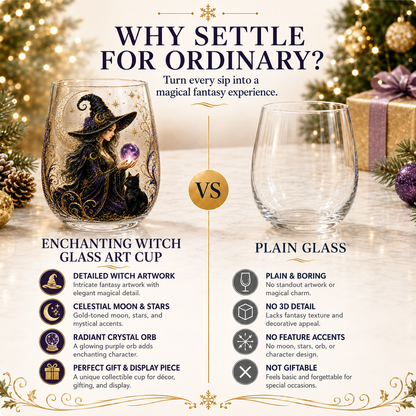 🧙‍♀️🔮 Enchanting Witch 3D Glass Art Cup | Mystical Raised Fantasy Glassware for Wine, Witchy Home Décor & Magical Gifts 🎁
