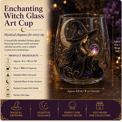 🧙‍♀️🔮 Enchanting Witch 3D Glass Art Cup | Mystical Raised Fantasy Glassware for Wine, Witchy Home Décor & Magical Gifts 🎁
