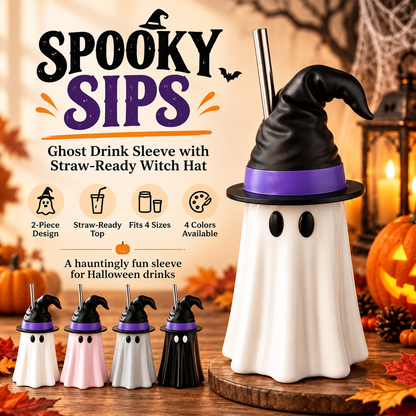 👻 Spooky Sips Ghost Drink Sleeve – Cute Halloween Coffee Cup Cozy
