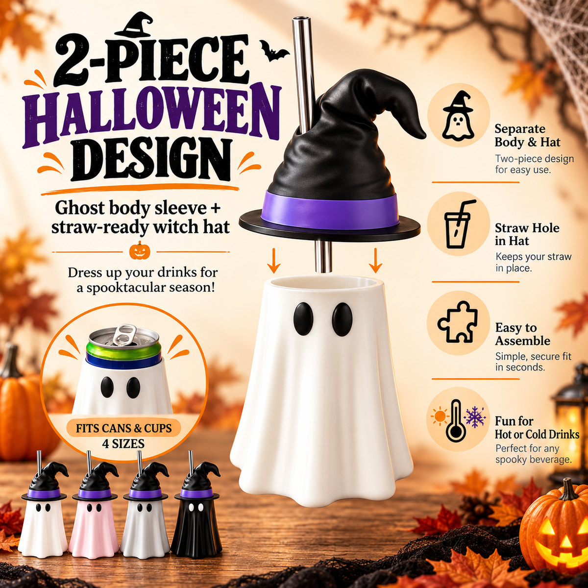 👻 Spooky Sips Ghost Drink Sleeve – Cute Halloween Coffee Cup Cozy