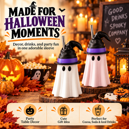 👻 Spooky Sips Ghost Drink Sleeve – Cute Halloween Coffee Cup Cozy