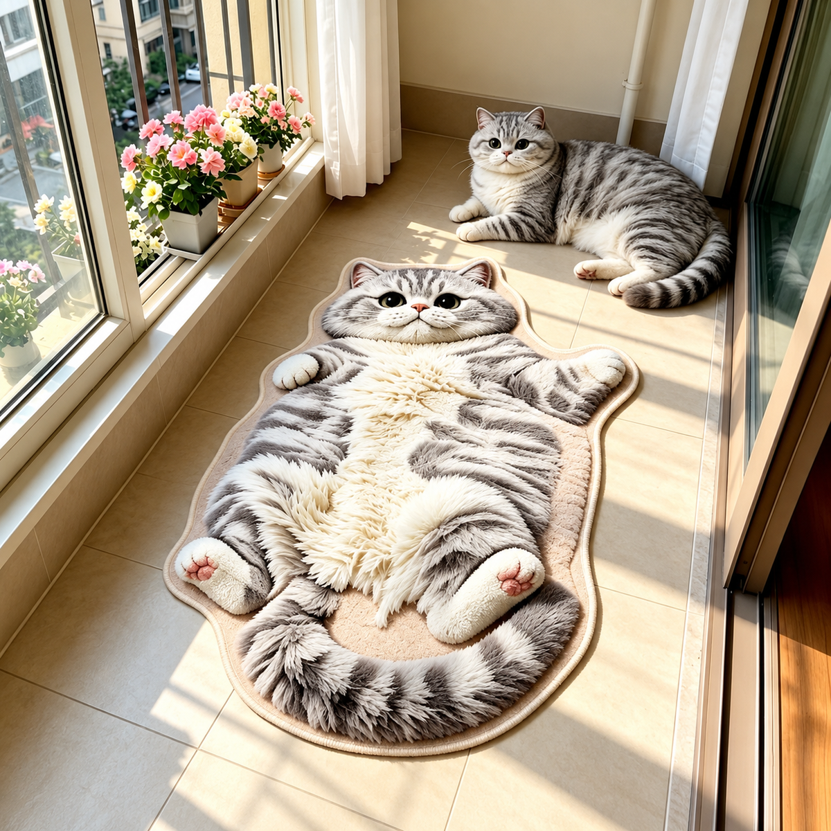 Chubby Tabby Cat Rug 🐱 – Cute Cat-Shaped Floor Accent