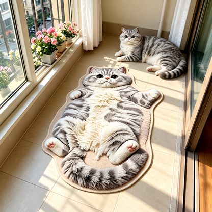 Chubby Tabby Cat Rug 🐱 – Cute Cat-Shaped Floor Accent