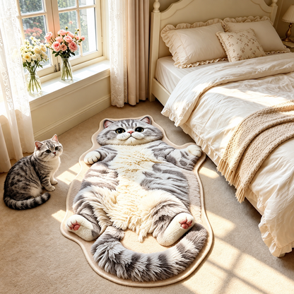 Chubby Tabby Cat Rug 🐱 – Cute Cat-Shaped Floor Accent