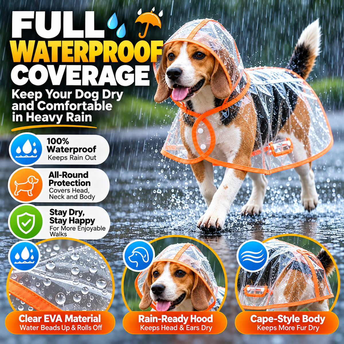 🐶 Pet Raincoat – Transparent Waterproof Dog Cape, Lightweight Protection for Small & Medium Dogs