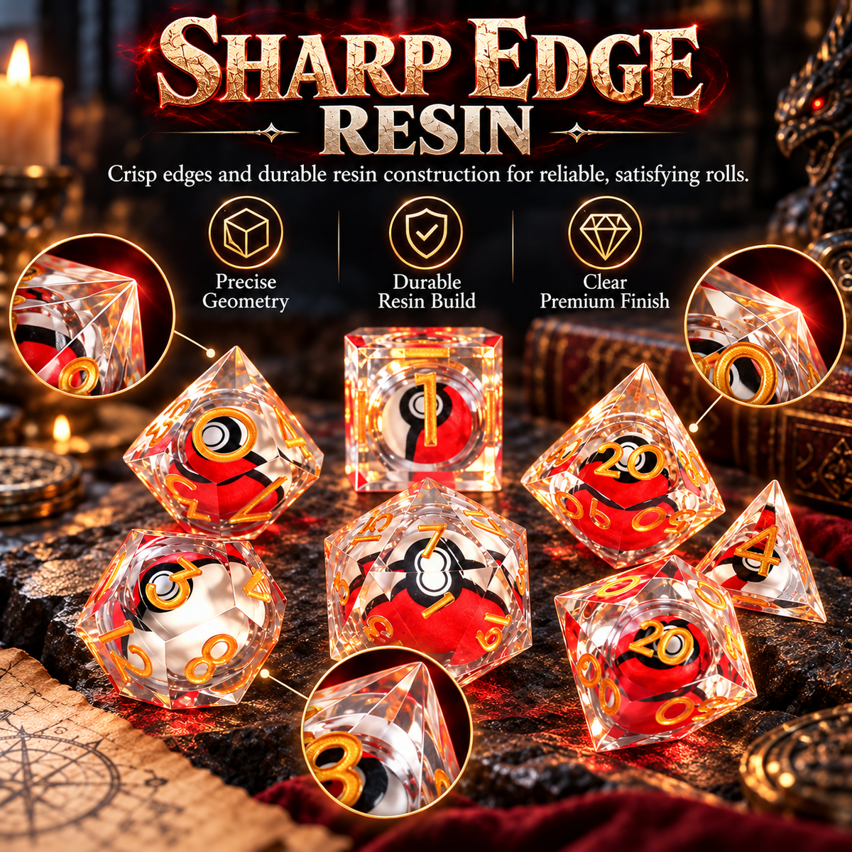 🎲Rotating Eye DND Dice Set – 7-Piece Liquid Core Polyhedral Dice