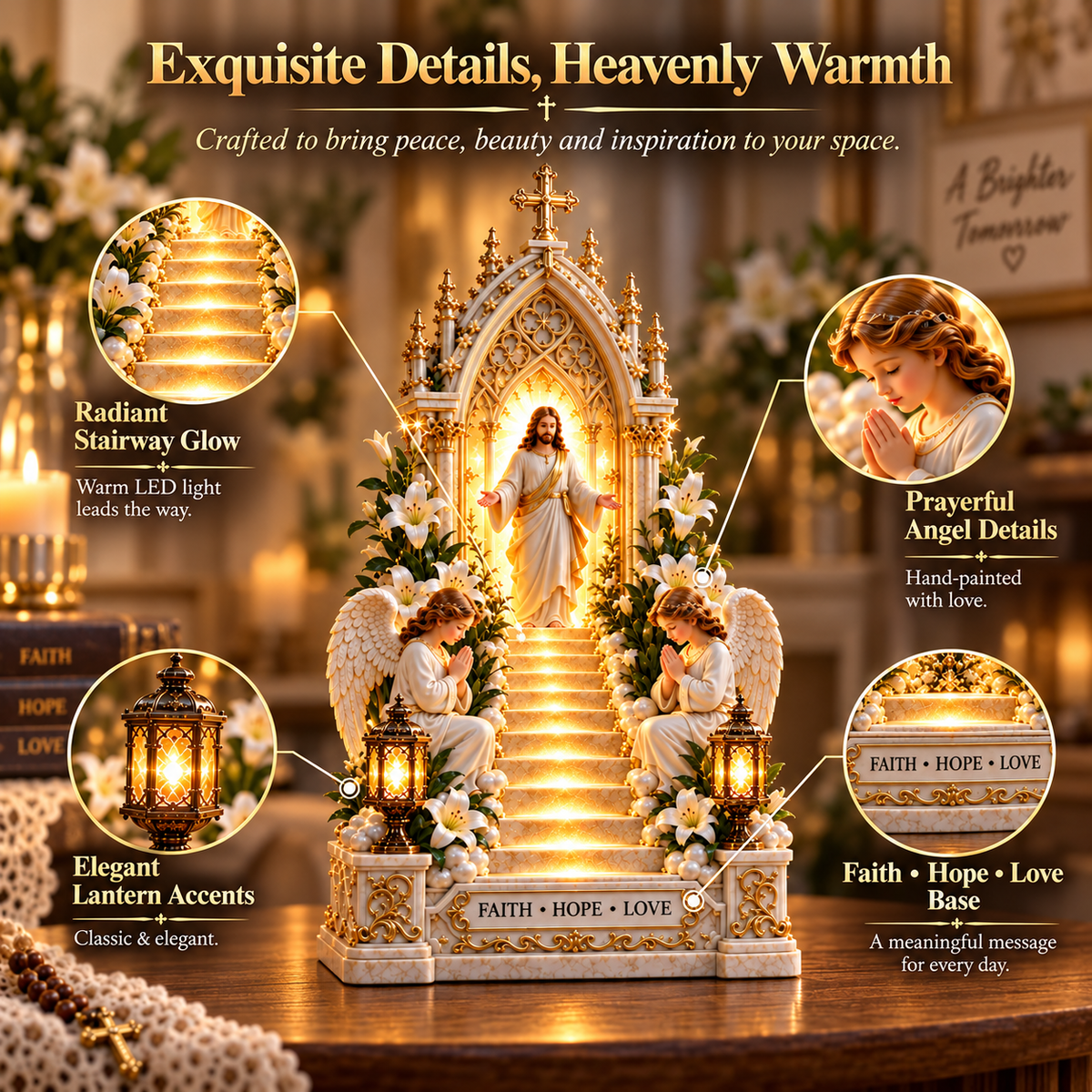 ✨ Heaven Opens™ – Step-by-Step Illuminated Jesus Stairway | Faith, Hope & Love